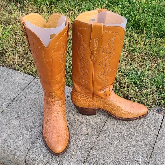 SAS Orange Cowboy Western Boots, Round Toe Size 10 C