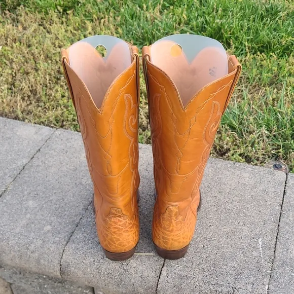 SAS Orange Cowboy Western Boots, Round Toe Size 10 C