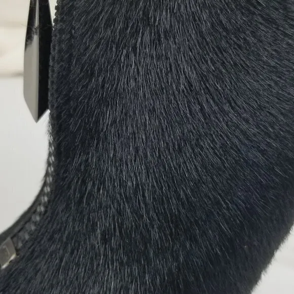 Schutz Black Hair Open Toe Front Zip Ankle Boots 9