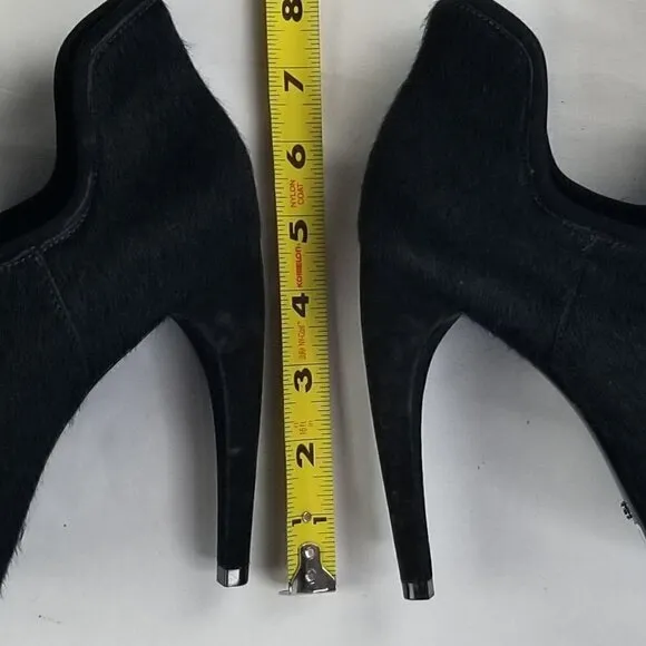 Schutz Black Hair Open Toe Front Zip Ankle Boots 9