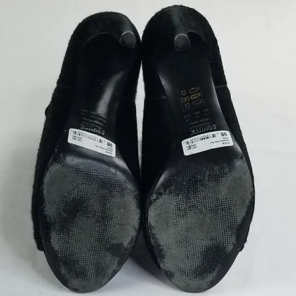 Schutz Black Hair Open Toe Front Zip Ankle Boots 9
