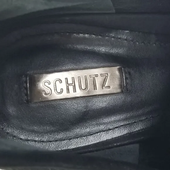 Schutz Black Hair Open Toe Front Zip Ankle Boots 9