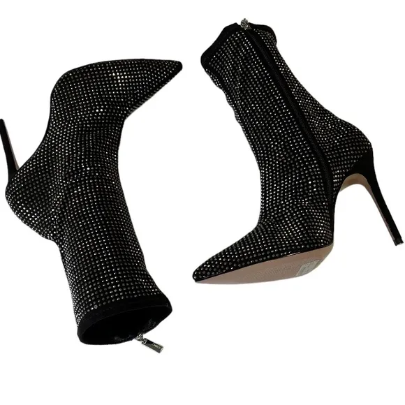 Schutz Boots Sybil Suede &amp; Rhinestone Black/Silver Stiletto Heel Women’s Size 7