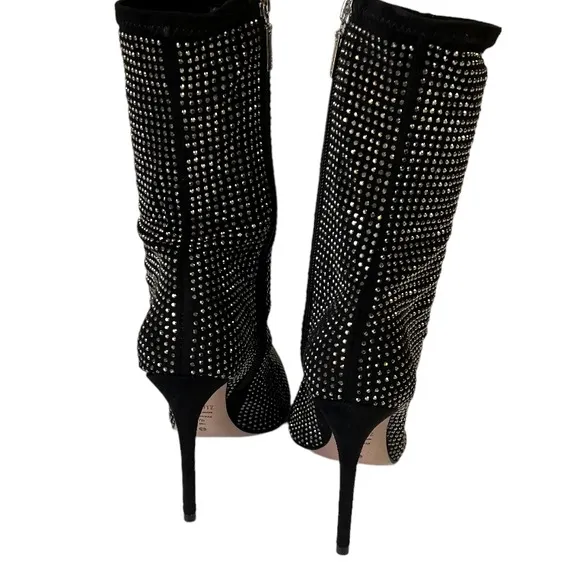 Schutz Boots Sybil Suede &amp; Rhinestone Black/Silver Stiletto Heel Women’s Size 7