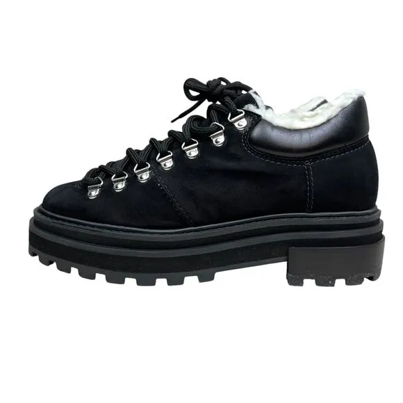 Schutz Womens Boots Lucille Suede Waterproof Faux‎ Shearling Lined Black Sz 7.5B