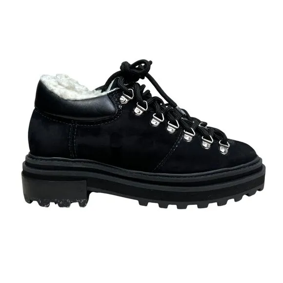 Schutz Womens Boots Lucille Suede Waterproof Faux‎ Shearling Lined Black Sz 7.5B