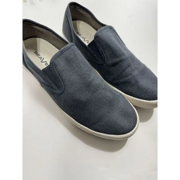 SeaVees Baja Classic Mens Size 9 Slate Navy Linen Canvas Slip On Sneaker Shoes