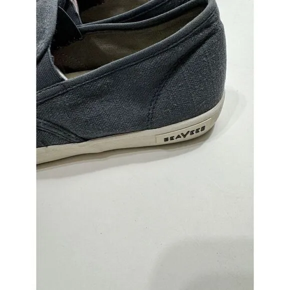 SeaVees Baja Classic Mens Size 9 Slate Navy Linen Canvas Slip On Sneaker Shoes