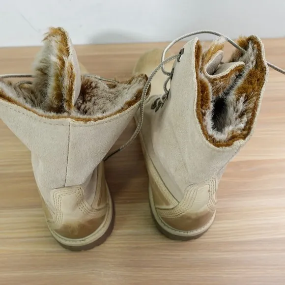Shearling Fur Lined Snow Boots Women 8 M TIMBERLAND Off White Suede Leather AUTH