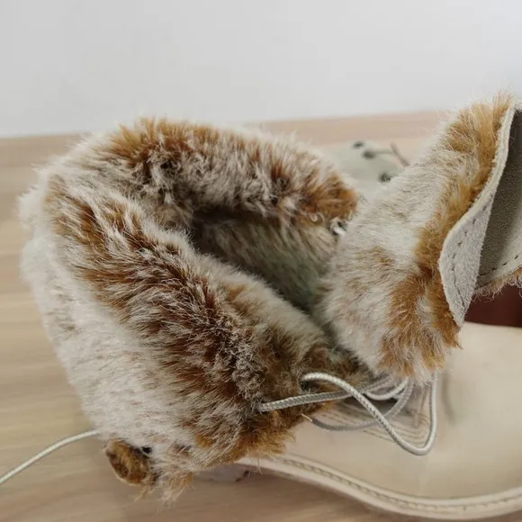 Shearling Fur Lined Snow Boots Women 8 M TIMBERLAND Off White Suede Leather AUTH