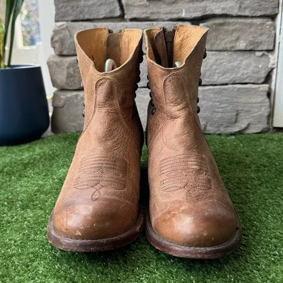 Shyanne Studded Fringe Brown Leather Women’s Ankle Boots