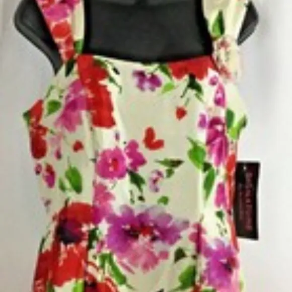 SIGNATURE By ROBBIE BEE Fit &amp; Flare Ivory Floral Coastal Cowgirl Dress Sz. 8 NWT