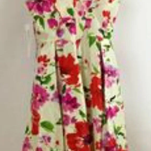SIGNATURE By ROBBIE BEE Fit &amp; Flare Ivory Floral Coastal Cowgirl Dress Sz. 8 NWT