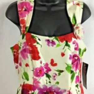 SIGNATURE By ROBBIE BEE Fit &amp; Flare Ivory Floral Coastal Cowgirl Dress Sz. 8 NWT