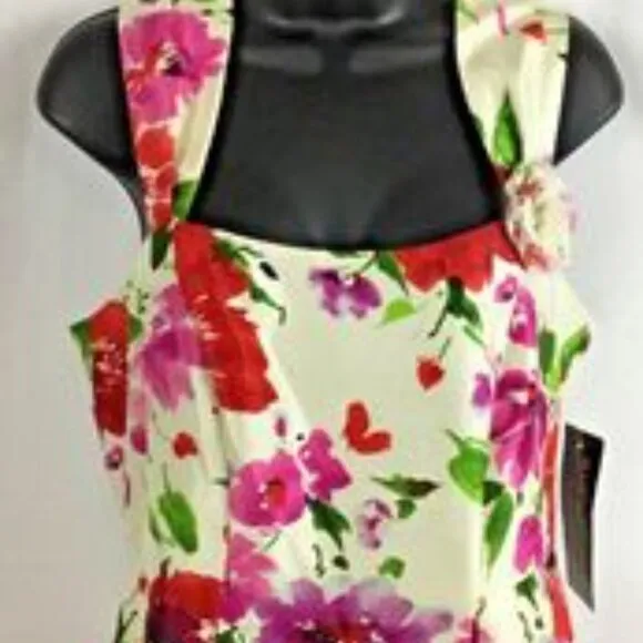 SIGNATURE By ROBBIE BEE Fit &amp; Flare Ivory Floral Coastal Cowgirl Dress Sz. 8 NWT