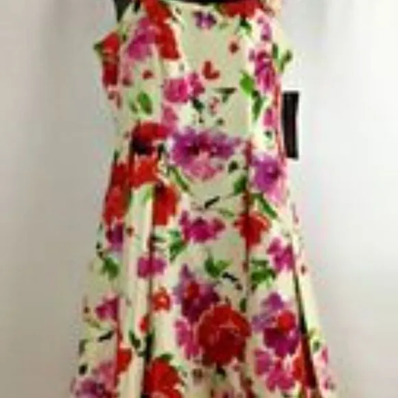 SIGNATURE By ROBBIE BEE Fit &amp; Flare Ivory Floral Coastal Cowgirl Dress Sz. 8 NWT