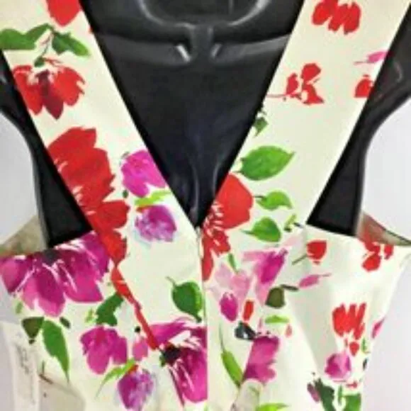 SIGNATURE By ROBBIE BEE Fit &amp; Flare Ivory Floral Coastal Cowgirl Dress Sz. 8 NWT