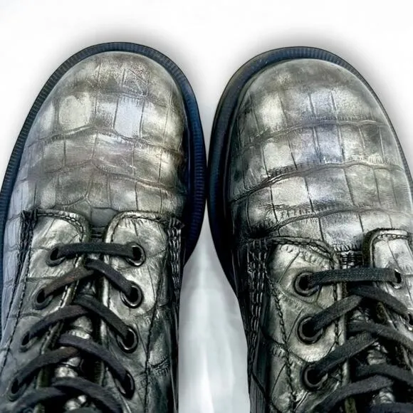 Silver Black Rub Off UK4 US6 Pascal Crocodile Embossed 1460 8 Hole Leather Boots