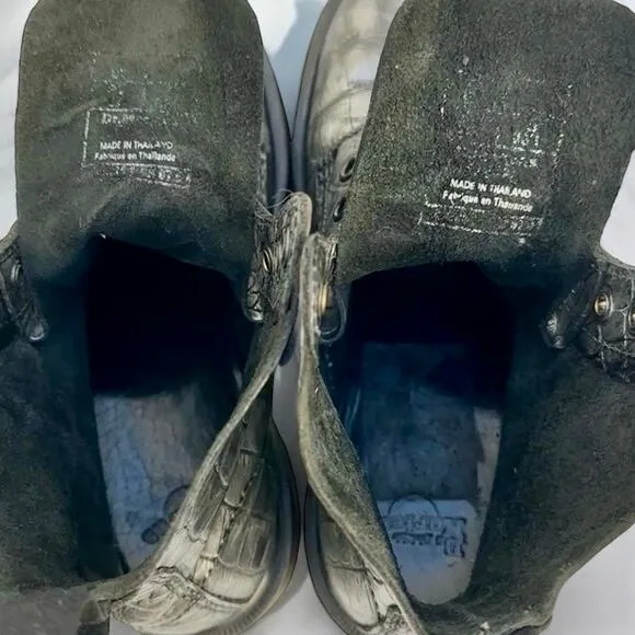 Silver Black Rub Off UK4 US6 Pascal Crocodile Embossed 1460 8 Hole Leather Boots