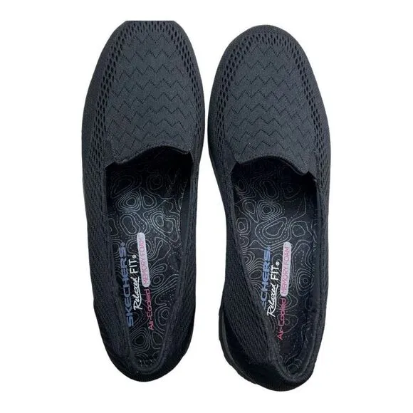 Skechers Women's Knit Relaxed Fit Memory Foam Slip-On Loafer Shoes Black Size 9