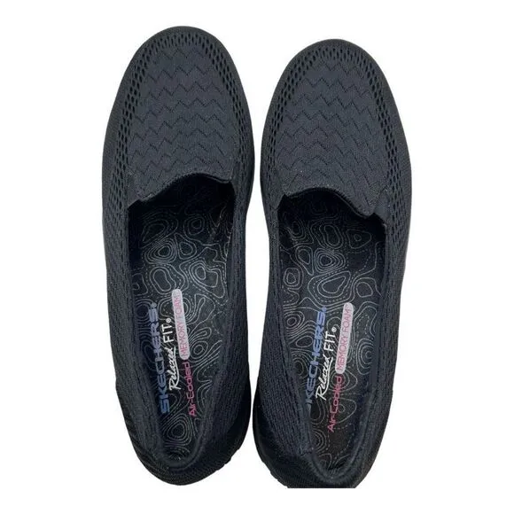 Skechers Women's Knit Relaxed Fit Memory Foam Slip-On Loafer Shoes Black Size 9