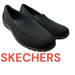 Skechers Women's Knit Relaxed Fit Memory Foam Slip-On Loafer Shoes Black Size 9