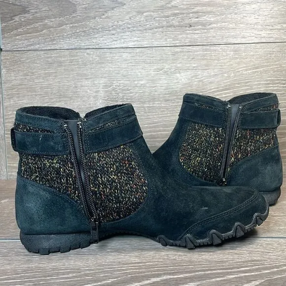 Skechers Bikers Lite High Grade Women’s Sz 9 Black Suede Knit Ankle Boots