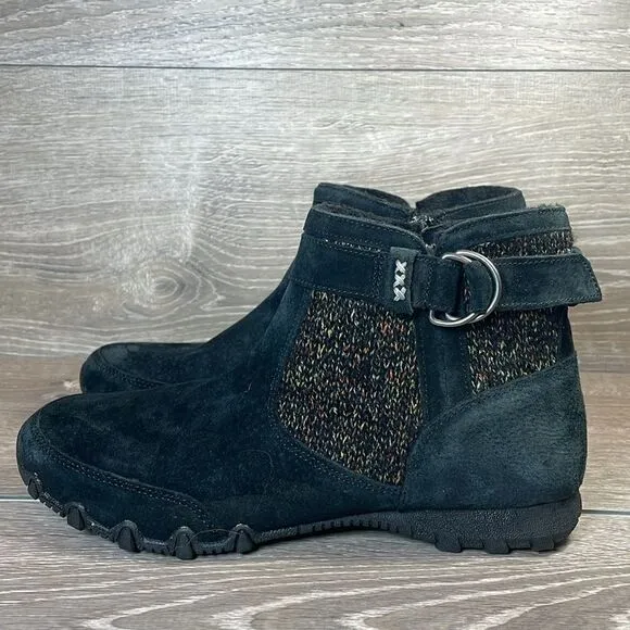 Skechers Bikers Lite High Grade Women’s Sz 9 Black Suede Knit Ankle Boots