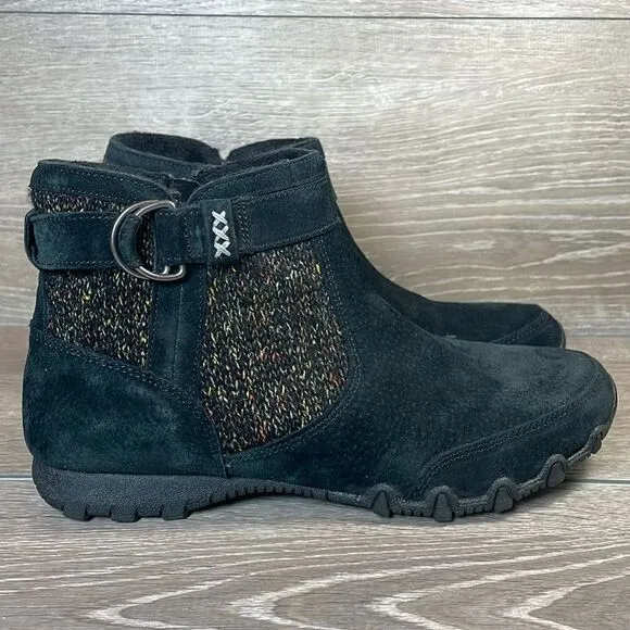 Skechers Bikers Lite High Grade Women’s Sz 9 Black Suede Knit Ankle Boots