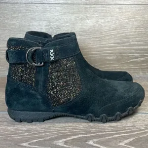 Skechers Bikers Lite High Grade Women’s Sz 9 Black Suede Knit Ankle Boots