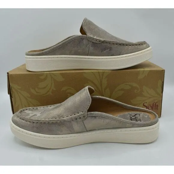 Sofft Womens Size 8 Somers Taupe Metallic Moc Toe Slip On Mules Shoes