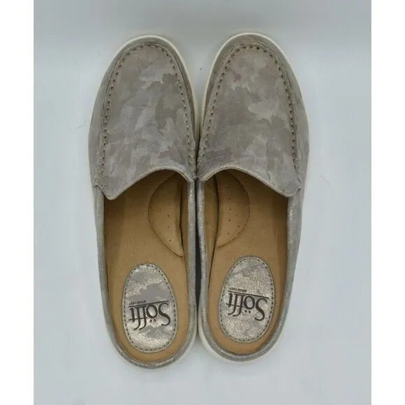 Sofft Womens Size 8 Somers Taupe Metallic Moc Toe Slip On Mules Shoes
