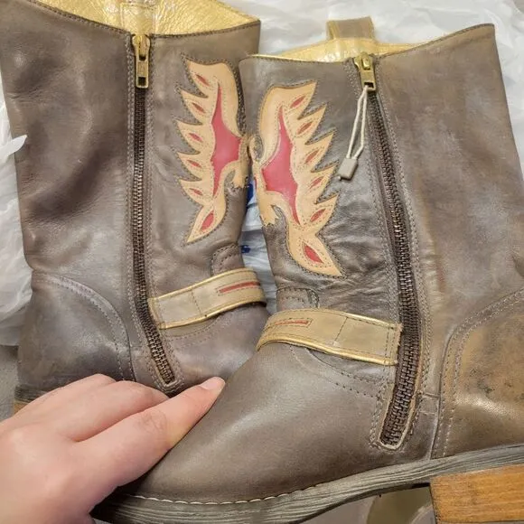 Sonora Gray Women Leather Cowboy Boots Size 7