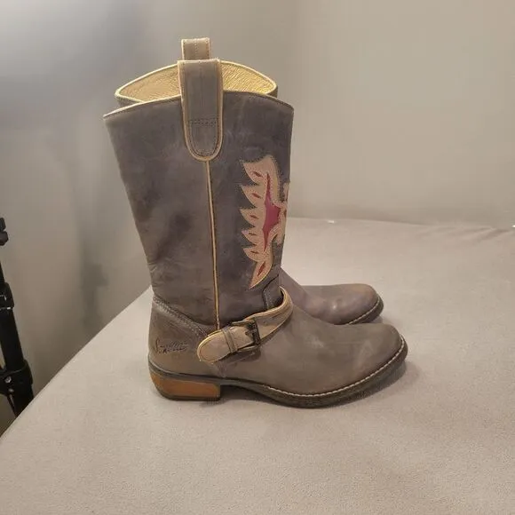 Sonora Gray Women Leather Cowboy Boots Size 7
