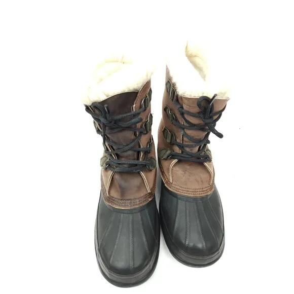 Sorel Bighorn Mens Size 9 Black Rubber Lined Winter Snow Boots Made In Canada