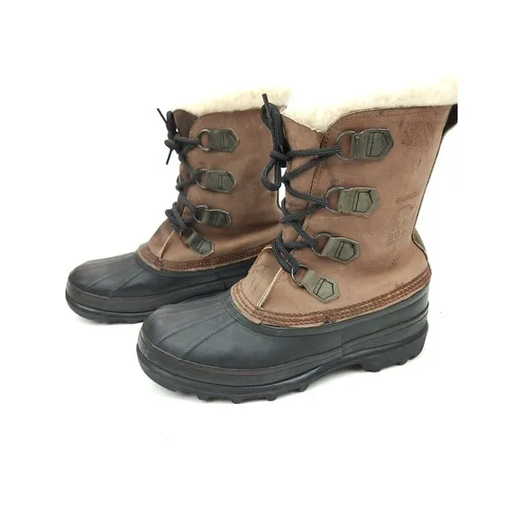 Sorel Bighorn Mens Size 9 Black Rubber Lined Winter Snow Boots Made In Canada