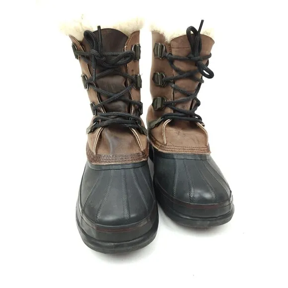 Sorel Bighorn Mens Size 9 Black Rubber Lined Winter Snow Boots Made In Canada