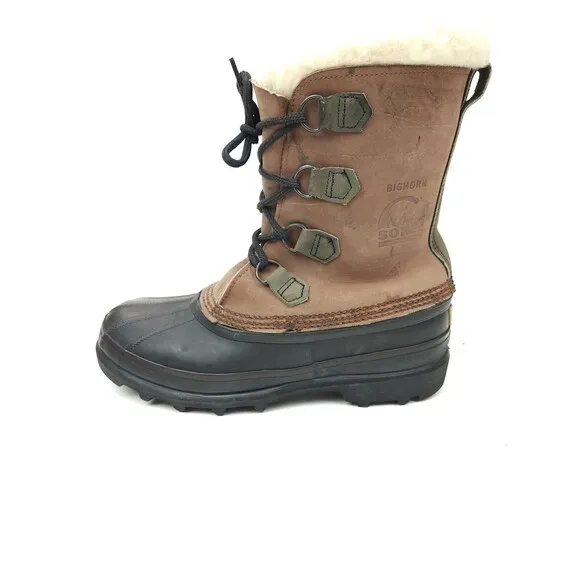 Sorel Bighorn Mens Size 9 Black Rubber Lined Winter Snow Boots Made In Canada