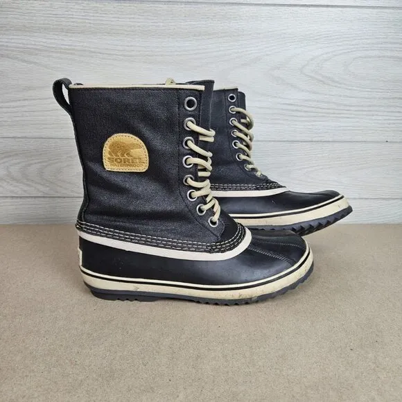 Sorel Black Fossil Boots Womens Size 7 NL1717-010 Waterproof Winter Snow Lined