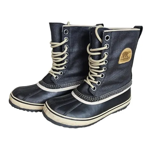 Sorel Black Fossil Boots Womens Size 7 NL1717-010 Waterproof Winter Snow Lined