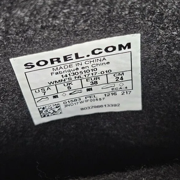 Sorel Black Fossil Boots Womens Size 7 NL1717-010 Waterproof Winter Snow Lined