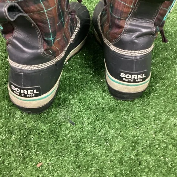Sorel Boots Black Red Tartan Plaid 41.5