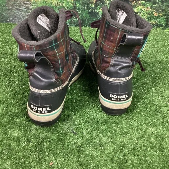 Sorel Boots Black Red Tartan Plaid 41.5