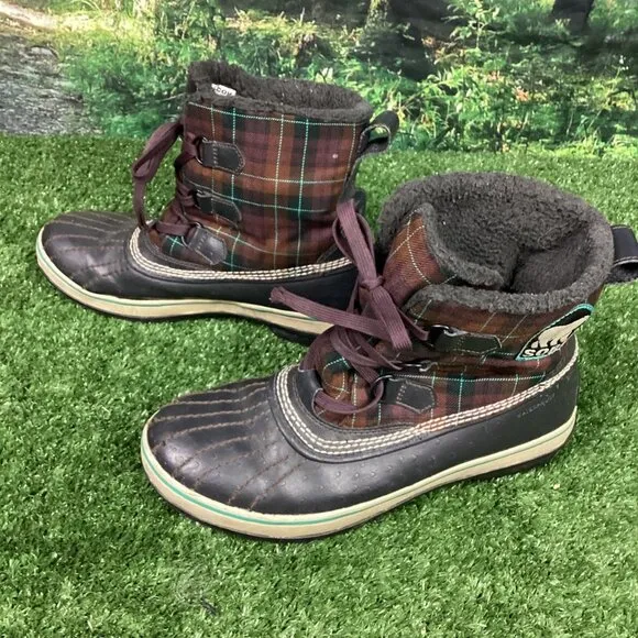Sorel Boots Black Red Tartan Plaid 41.5