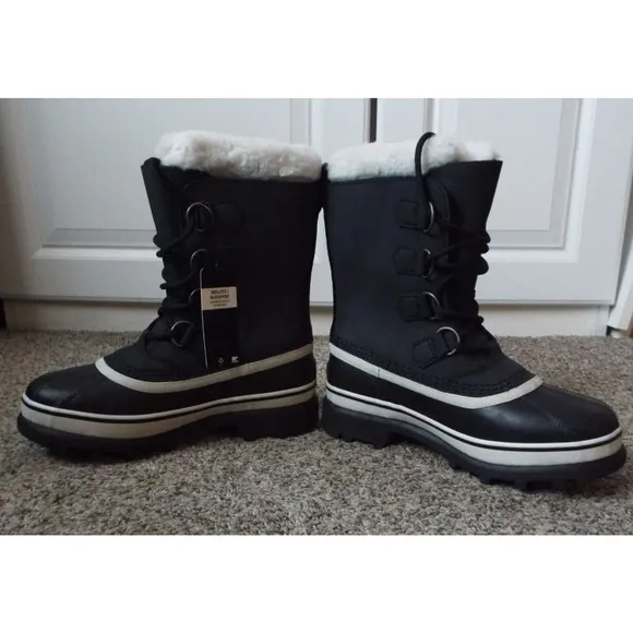 SOREL Boots Womens 7 Black Caribou Lug Waterproof Insulated Snow Boots NWT