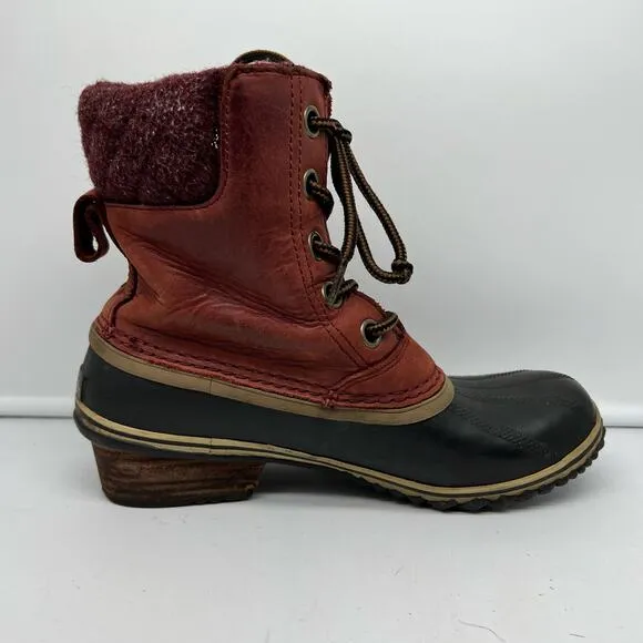 Sorel Boots Womens 8 Slimpack II Red Winter Snow NL2348-628