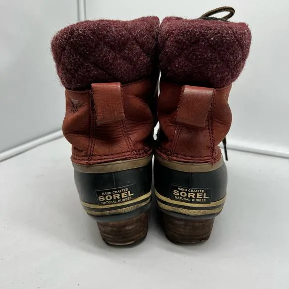 Sorel Boots Womens 8 Slimpack II Red Winter Snow NL2348-628