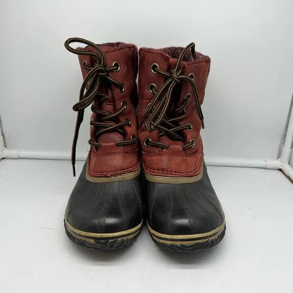 Sorel Boots Womens 8 Slimpack II Red Winter Snow NL2348-628