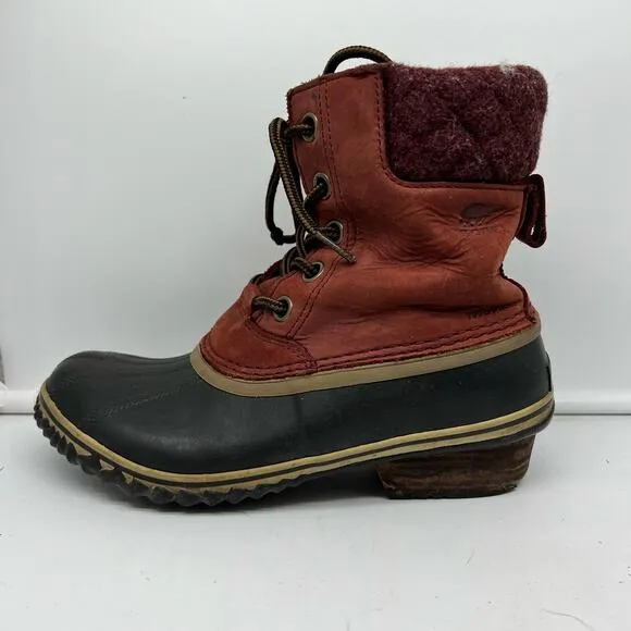 Sorel Boots Womens 8 Slimpack II Red Winter Snow NL2348-628