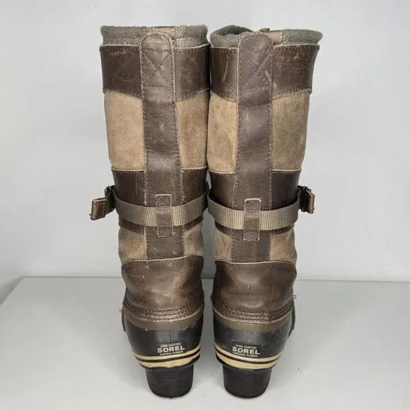 SOREL Boots Womens Size 10 Conquest Carly 2 Tall 15&quot; Leather Duck Khaki Lace Up